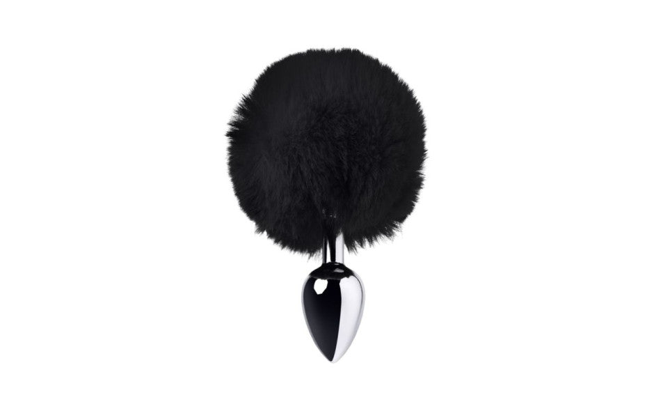 Silver Metal Anal Plug Small w Black Tail