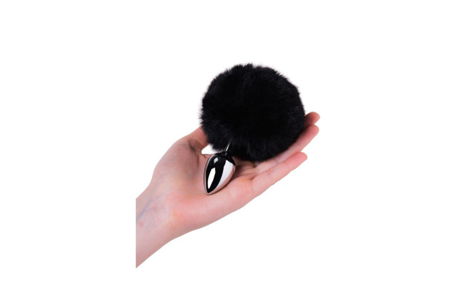 Silver Metal Anal Plug Small w Black Tail