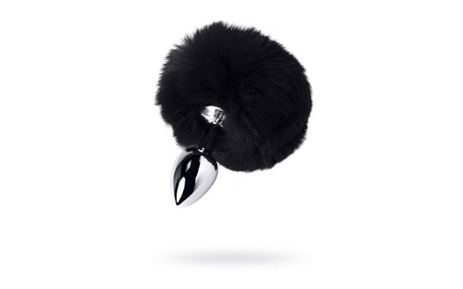 Silver Metal Anal Plug Small w Black Tail