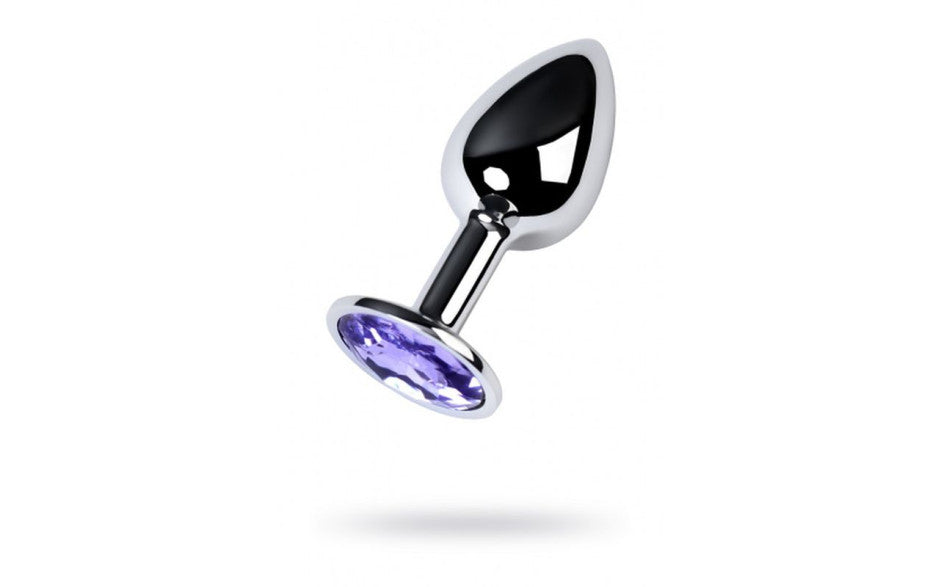 Silver Metal Anal Plug w Amethyst Crystal Small