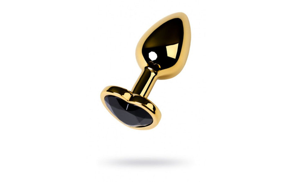 Gold Metal Anal Plug w Tourmaline Heart Crystal Small