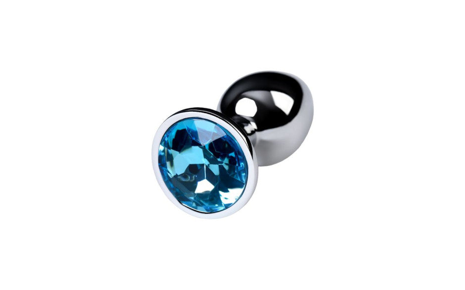 Silver Metal Anal Plug w Topaz Crystal Small