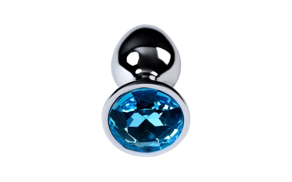 Silver Metal Anal Plug w Topaz Crystal Small