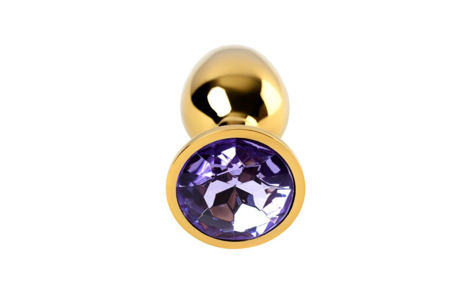 Gold Metal Anal Plug w Amethyst Crystal Small