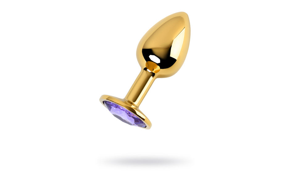 Gold Metal Anal Plug w Amethyst Crystal Small