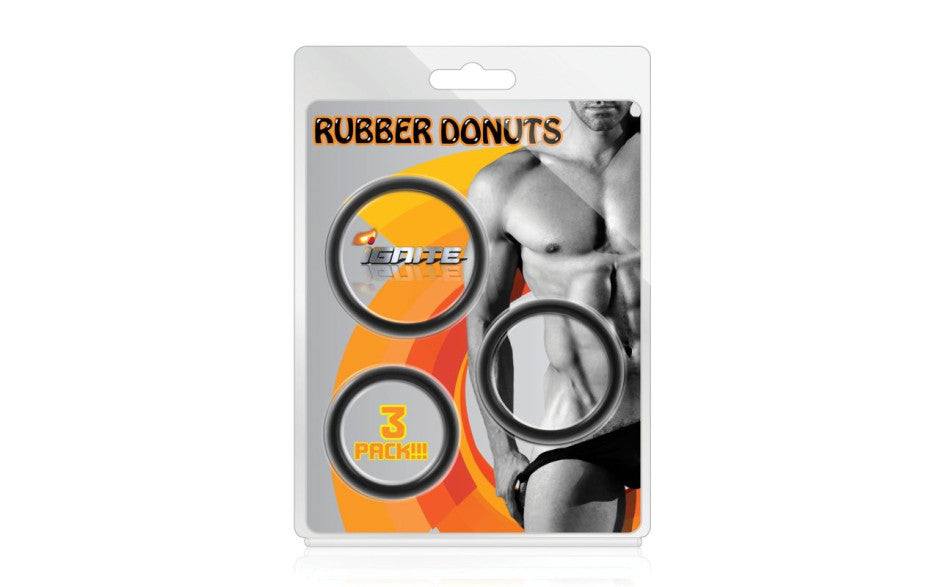 Rubber Donuts Cock Rings 3 Pc Black