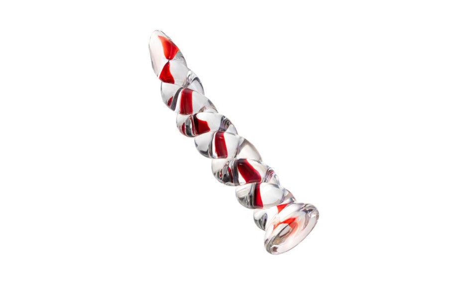 Sexus Glass Dildo Red Ribbed 18.2cm
