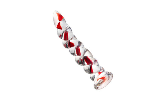 Sexus Glass Dildo Red Ribbed 18.2cm