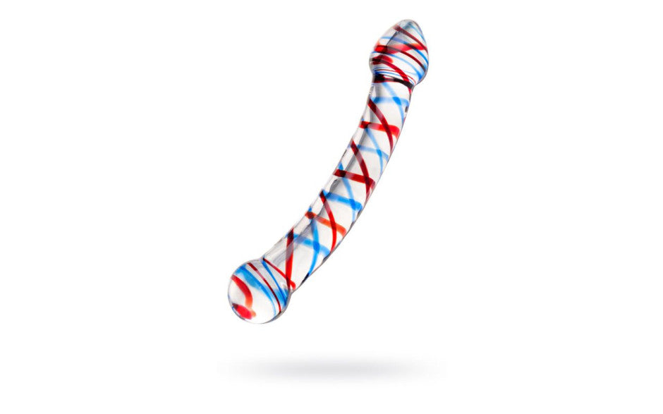 Sexus Glass Dildo Curved Blue/Red 20 cm
