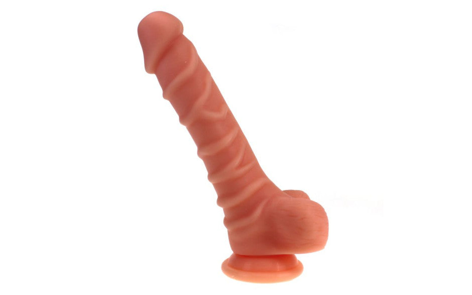 Realistic Dildo Ridged Shaft w Balls Flesh