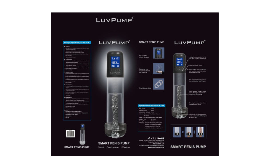 Smart Rechargeable LCD Penis Pump w Sleeve and Donut