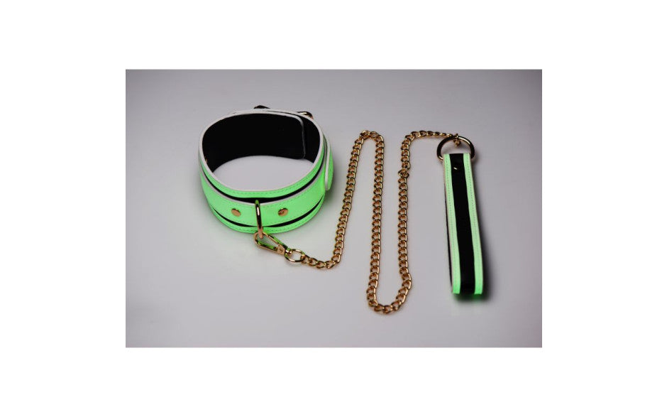 Kink in the Dark Glowing Collar and Lead Fluro Green