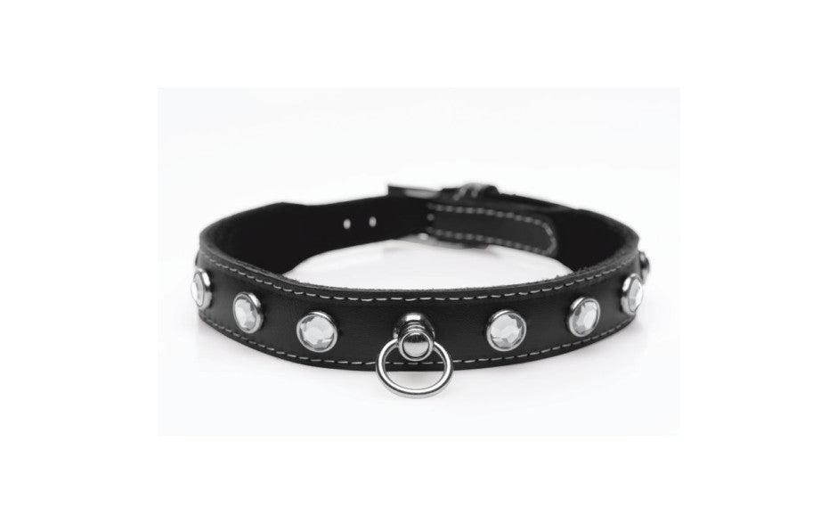 Bling Vixen Leather Choker w Clear Rhinestones
