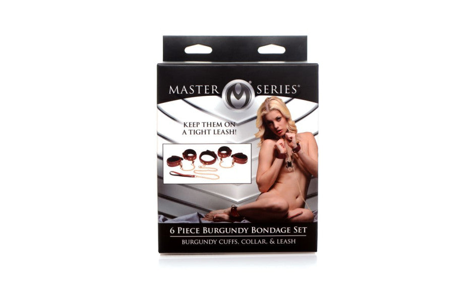6 Pc PU Leather Bondage Set Burgundy