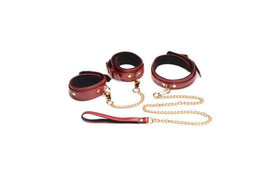 6 Pc PU Leather Bondage Set Burgundy