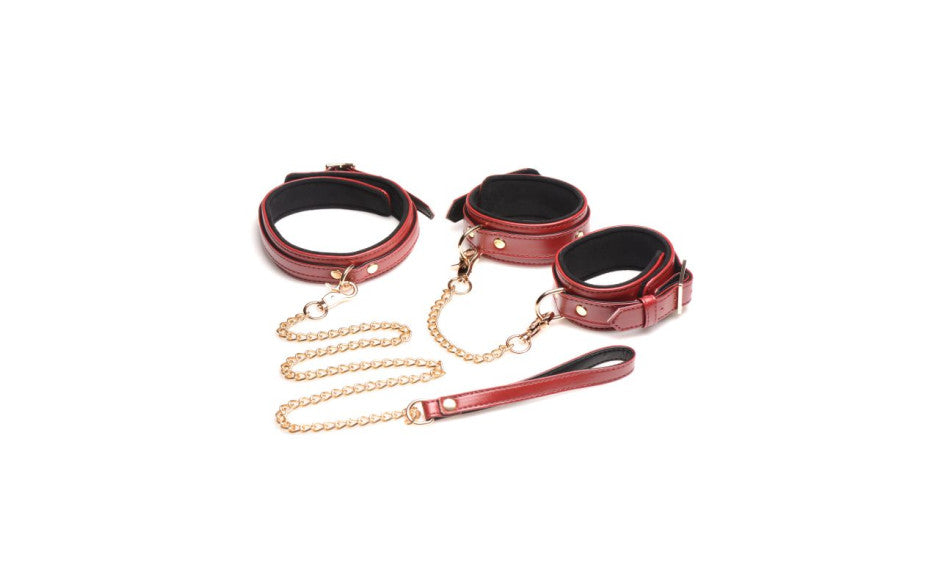 6 Pc PU Leather Bondage Set Burgundy