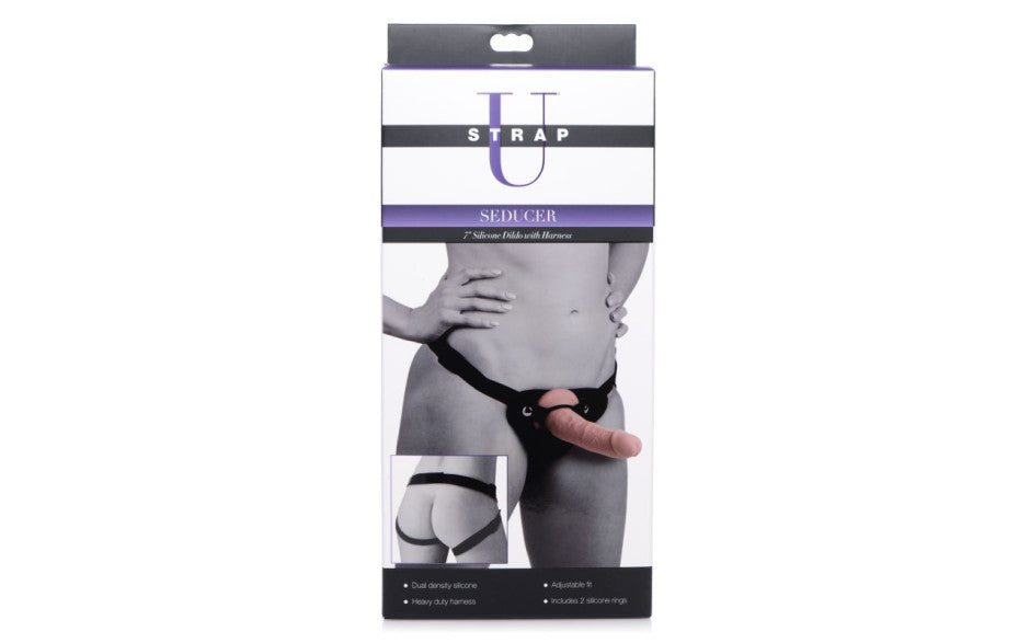 Seducer 7" Silicone Dildo w Harness Flesh