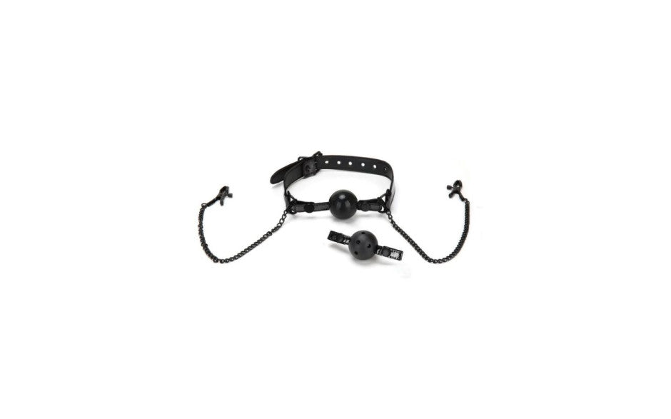 Whip Smart Diamond Ball Gag w Nipple Clips Black