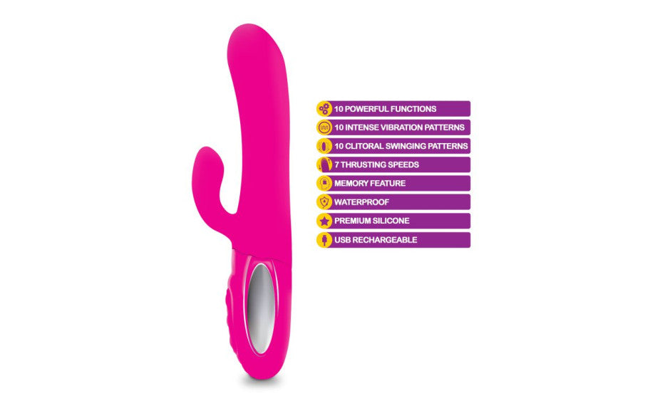 Viben Hypnotic Thrusting Rabbit Vibe w Swinging Clit Stim Hot Pink