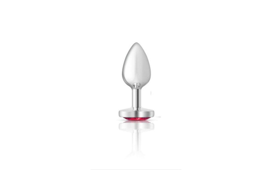 Cheeky Charms Silver Metal  Butt Plug w Heart Pink Jewel Small