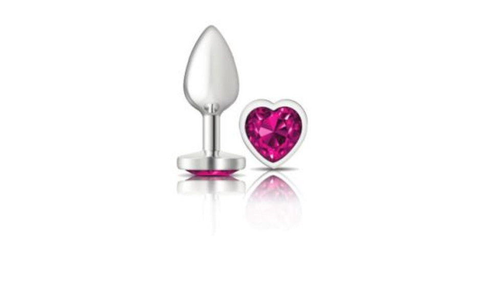 Cheeky Charms Silver Metal  Butt Plug w Heart Pink Jewel Small