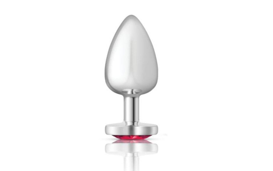 Cheeky Charms Silver Metal  Butt Plug w Heart Pink Jewel Large