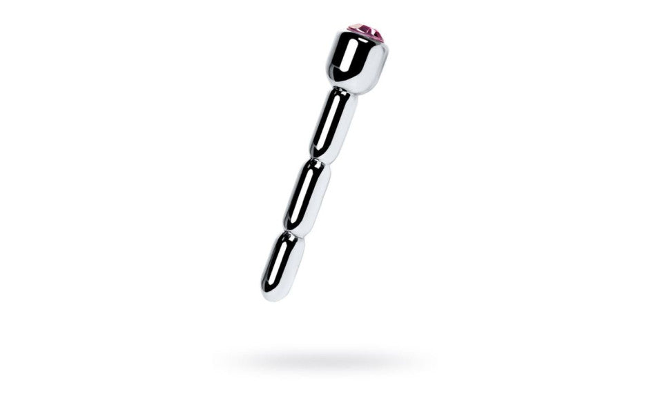 Silver Metal Urethral Plug w Ruby Rhinestone