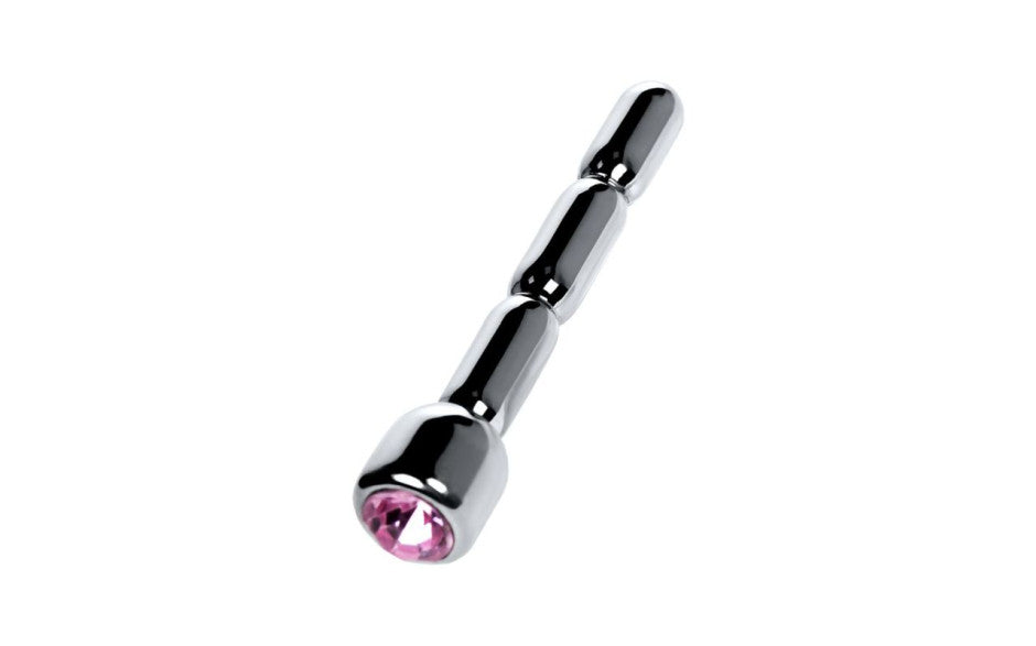 Silver Metal Urethral Plug w Ruby Rhinestone