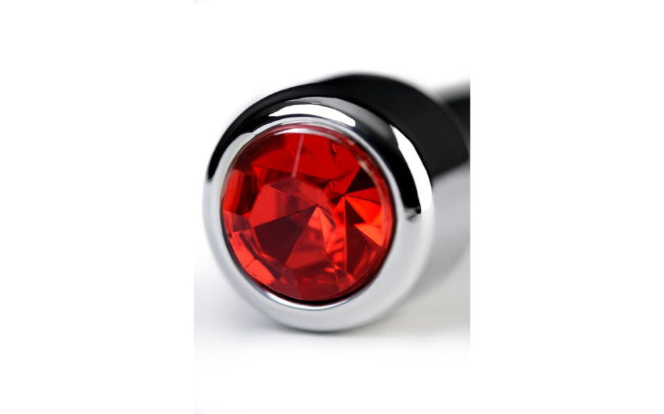 Silver Metal Urethral Plug w Ruby Rhinestone