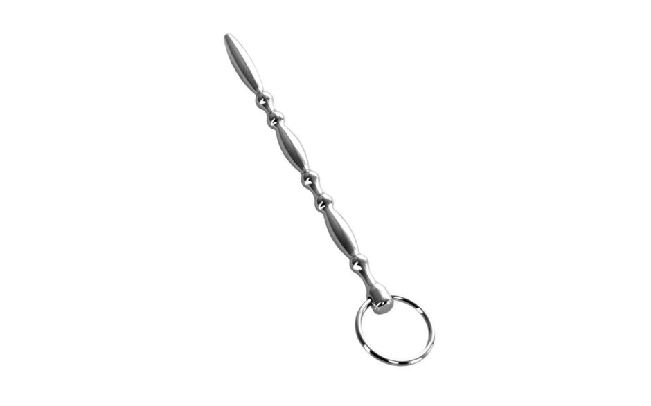 Silver Metal Beaded Urethral Plug w Ring