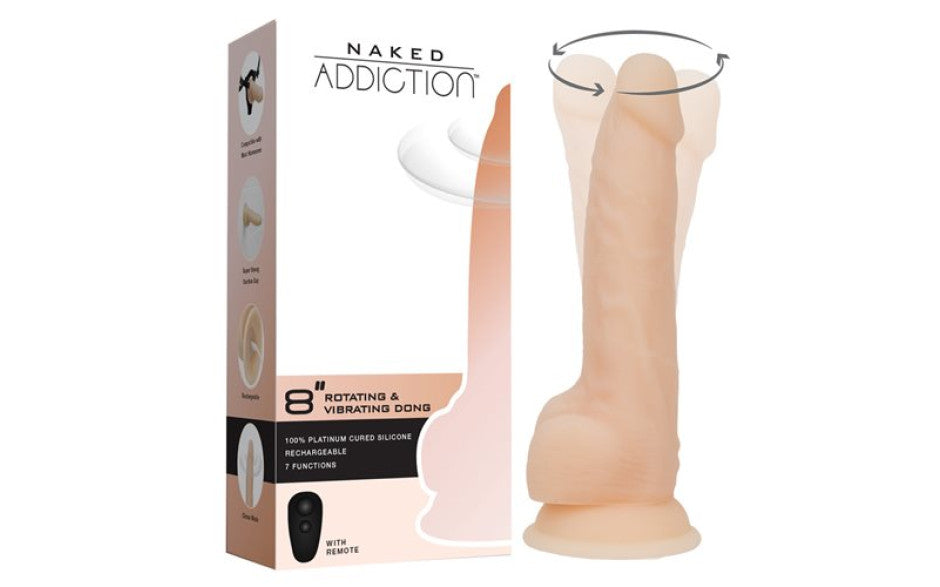Rotating 8in Vibrating Dildo w Remote Vanilla