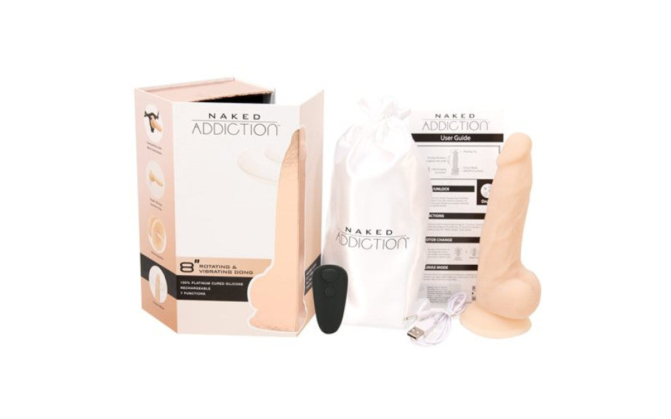 Rotating 8in Vibrating Dildo w Remote Vanilla