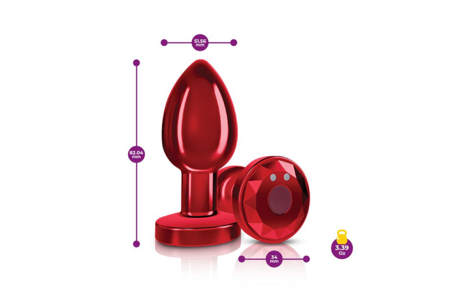 Cheeky Charms Red Rechargeable Vibrating Metal Butt Plug w Remote Medium