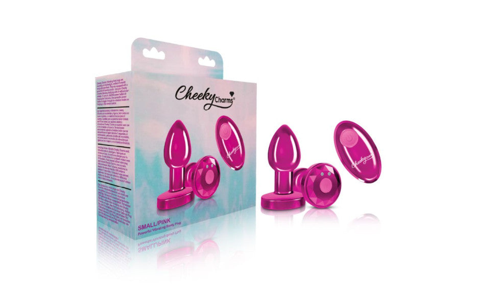 Cheeky Charms Pink Rechargeable Vibrating Metal Butt Plug w Remote Small