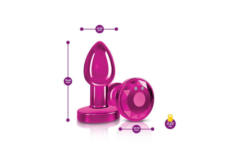 Cheeky Charms Pink Rechargeable Vibrating Metal Butt Plug w Remote Small