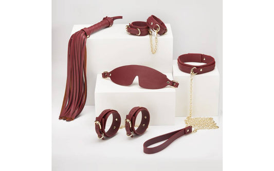 8 Pc Deluxe Bondage Play Kit Burgundy Gold