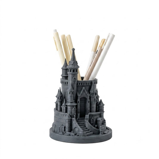 3D Printed Pen Castle Desktop Organizer, Black