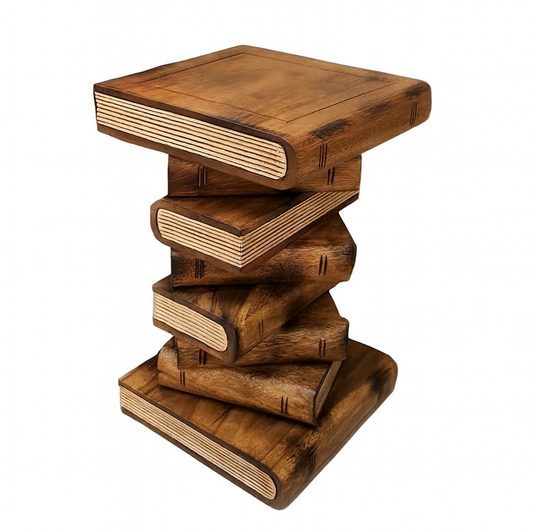 Solid Timber Book Stack Side Table - Rustic Timber Plant Stand / Corner Stool Natural Finish