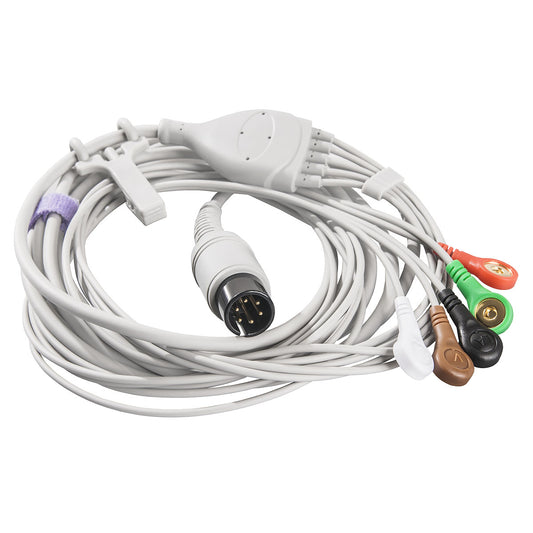 High-Quality Latex-Free ECG Snap Cable with 5 Leads - Compatible with Major ECG Monitors
