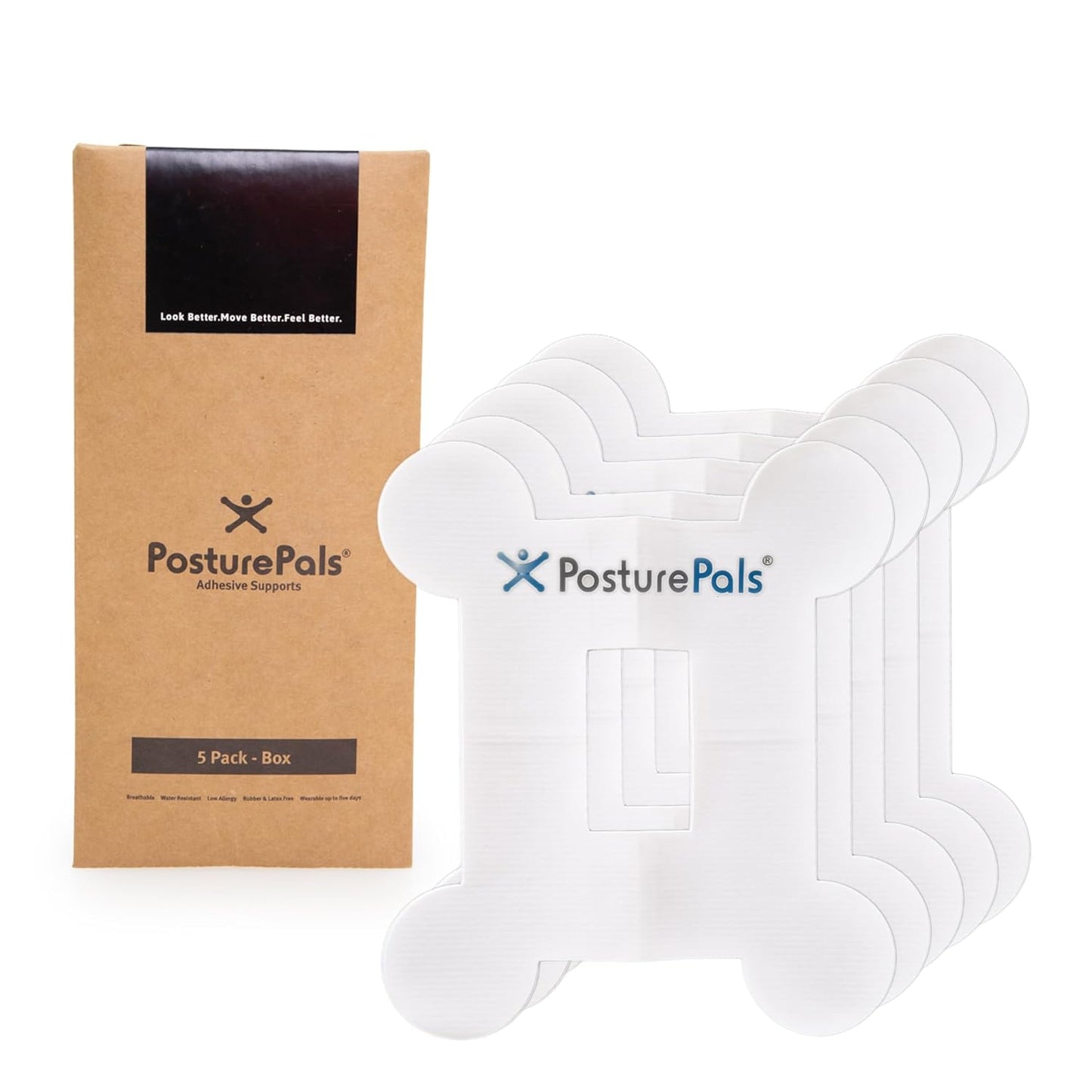 PosturePals Box Shape Posture Corrector Support Tape – Pack of 5 | Waterproof Physio Tape