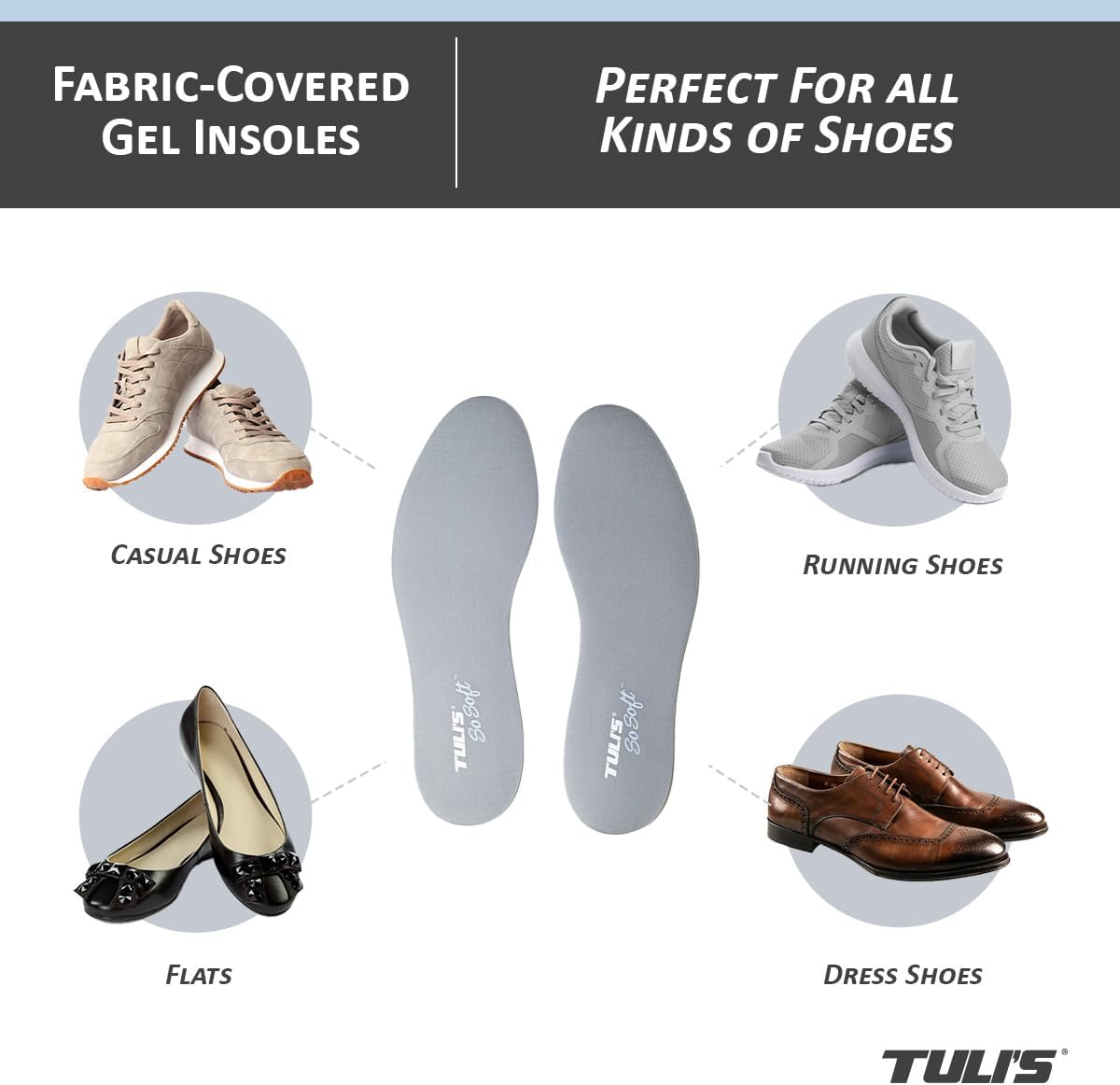 Tuli's So Soft Insoles - Thin, Comfortable Shoe Inserts for Foot Fatigue Relief, Trim-to-Fit Design