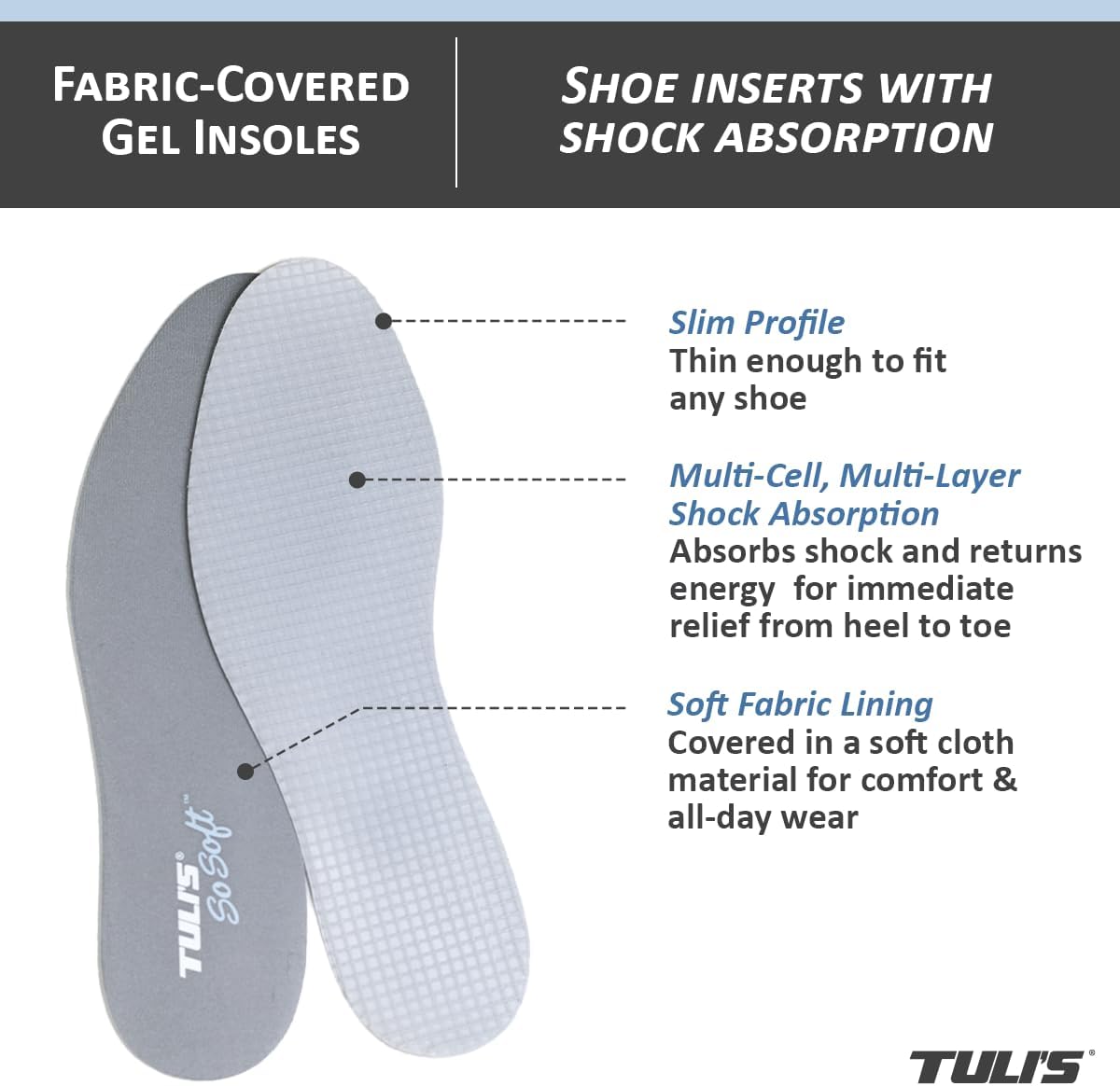 Tuli's So Soft Insoles - Thin, Comfortable Shoe Inserts for Foot Fatigue Relief, Trim-to-Fit Design