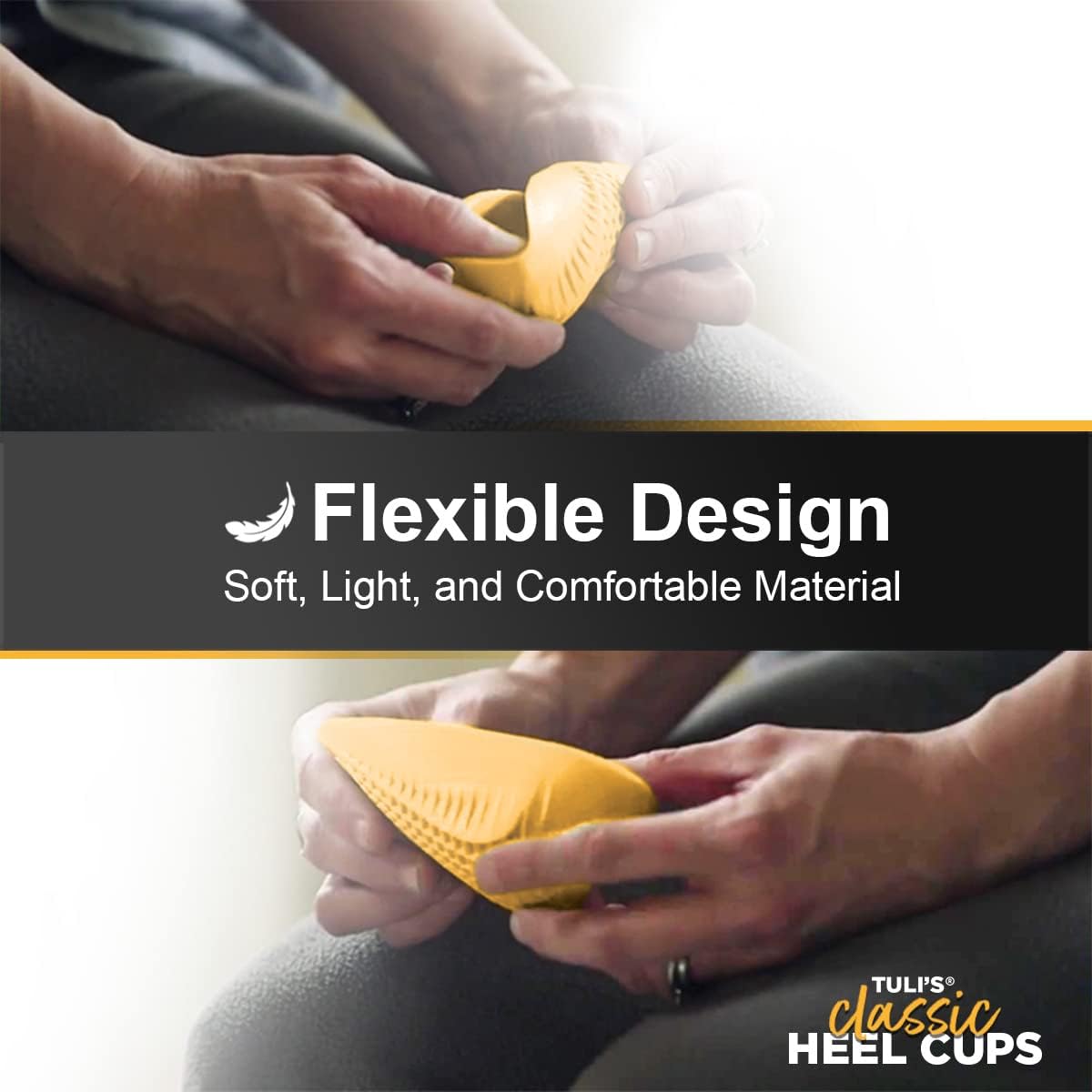 Tuli's Classic Heel Cups, Shock Absorption and Cushion Inserts for Plantar Fasciitis and Heel Pain Relief, Yellow, Large