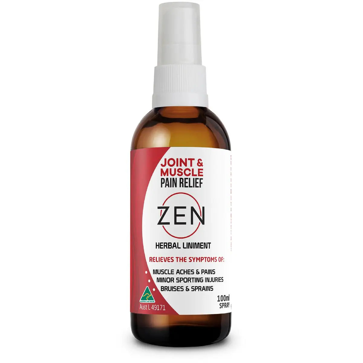 Bottle of ZEN Joint & Muscle Pain Relief spray on a white background