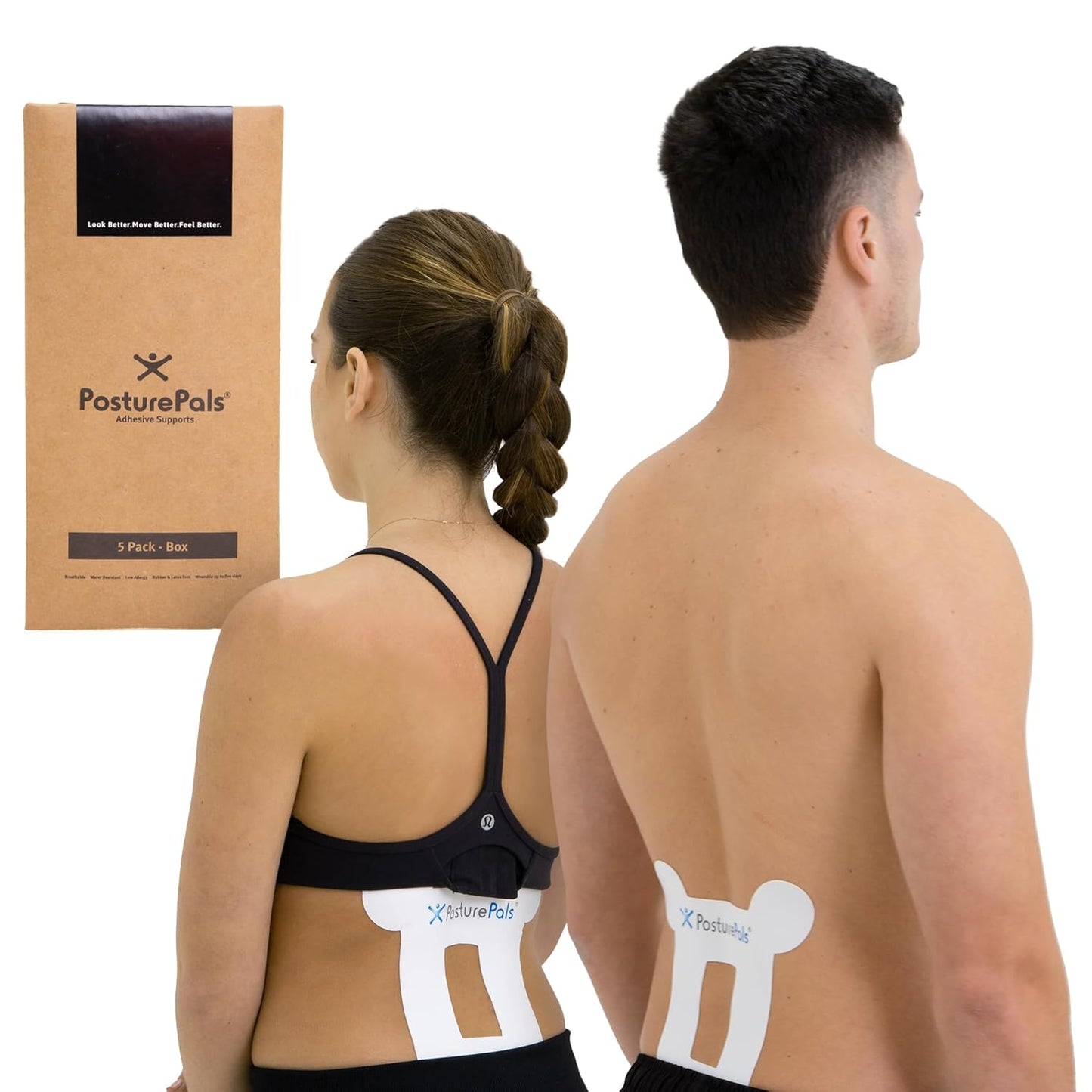 PosturePals Box Shape Posture Corrector Support Tape – Pack of 5 | Waterproof Physio Tape