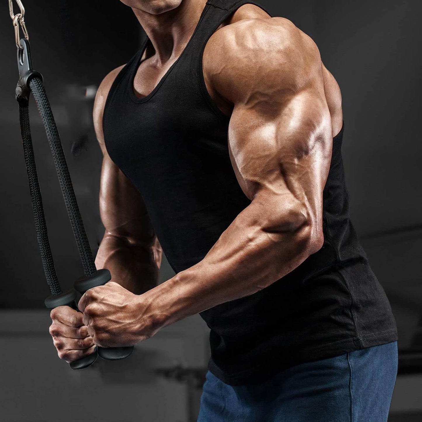 Anti-Slip Tricep Rope Cable Attachment for Gym Workouts & Pulldown Machines