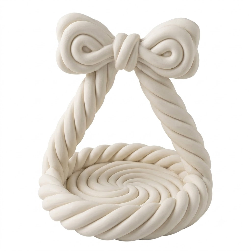 3D Printed Charming Bow Jewelry Tray - Twisted Hemp Rope Storage Tray, White