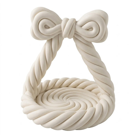 3D Printed Charming Bow Jewelry Tray - Twisted Hemp Rope Storage Tray, White