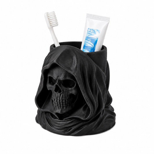 3D Printed Hooded Skull Toothbrush & Toothpaste Organizer - Black