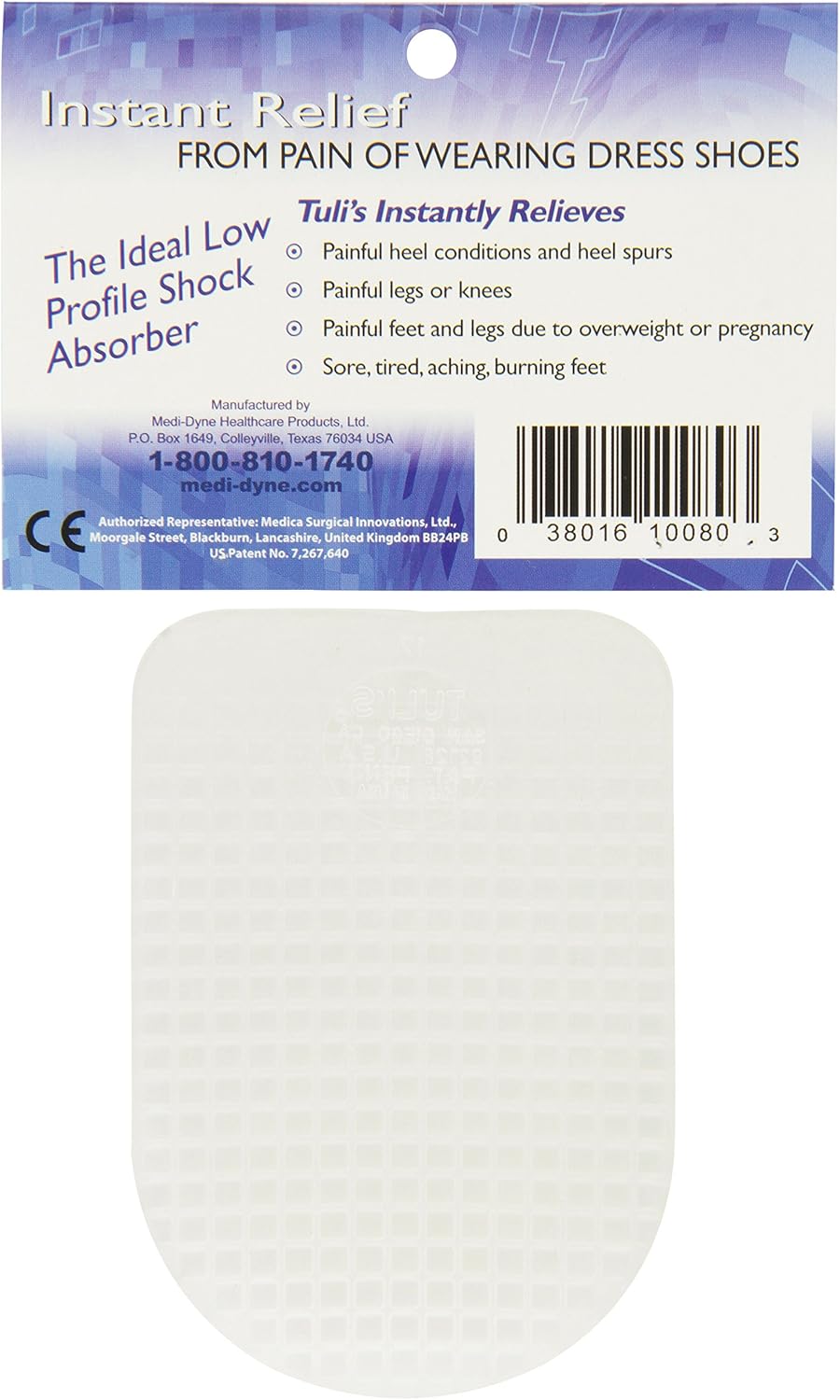 TuliGel Heel Fatigue Mats - Low Profile Shock Absorbing Heel Protection for Shoes